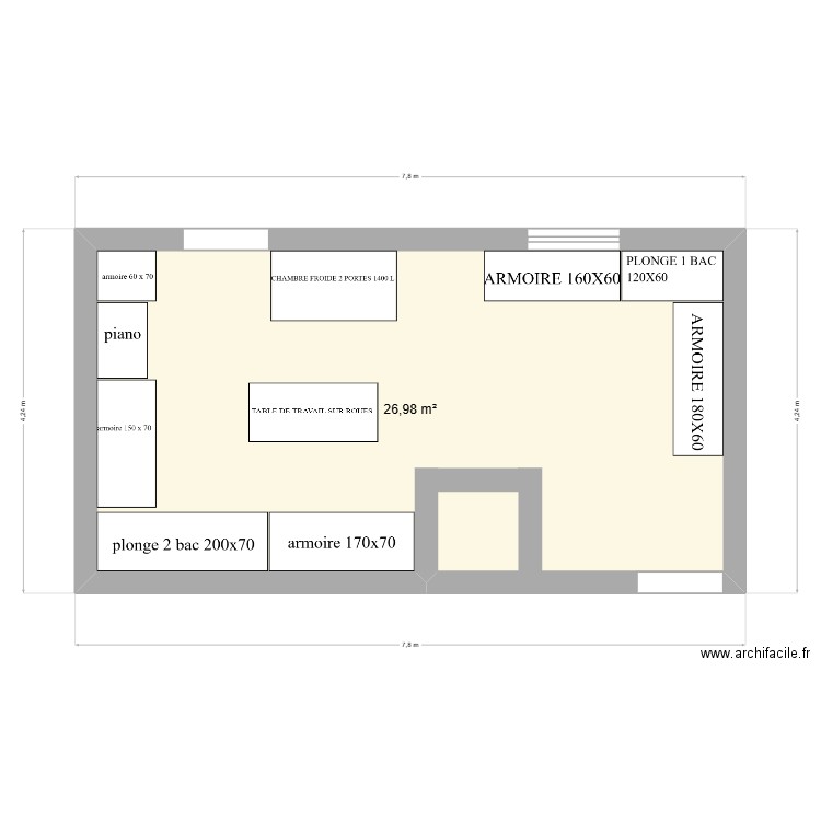 BOUROUILLAN. Plan de 1 pièce et 27 m2