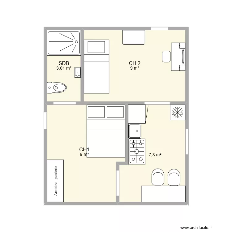 MAISON MORGAN. Plan de 4  et 28 m²