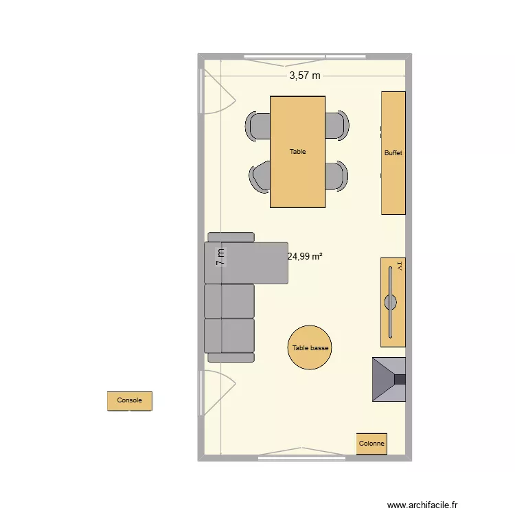 Salon / salle &agrave; manger. Plan de 1  et 25 m²