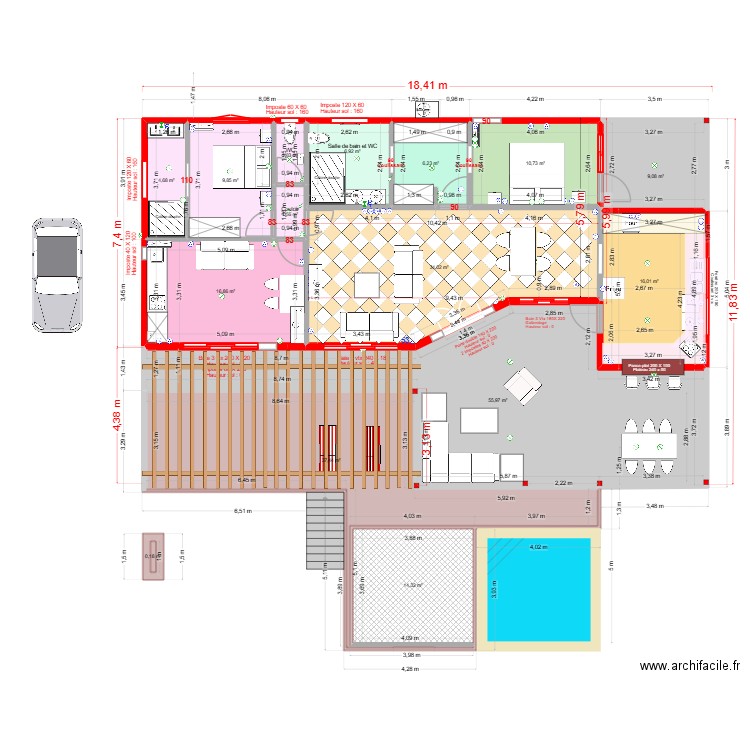 Villa Cocotte Ducos cata 1 ter. Plan de 23 pièces et 348 m2