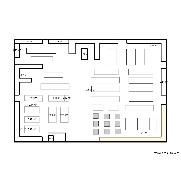 POS. Plan de 19 pièces et 76 m2