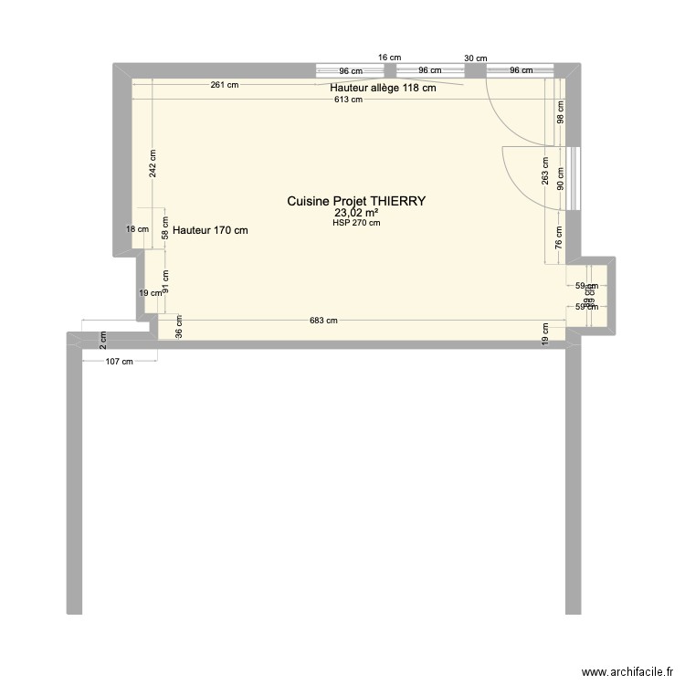 Cuisine Projet Thierry 06/02/24. Plan de 1 pièce et 23 m2