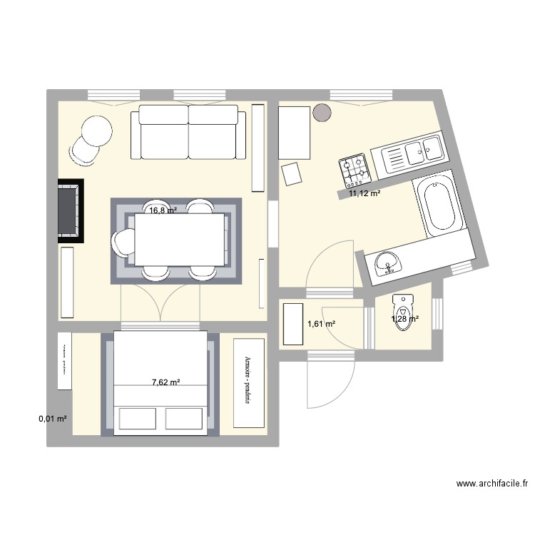 Ch de Forest. Plan de 6 pièces et 38 m2