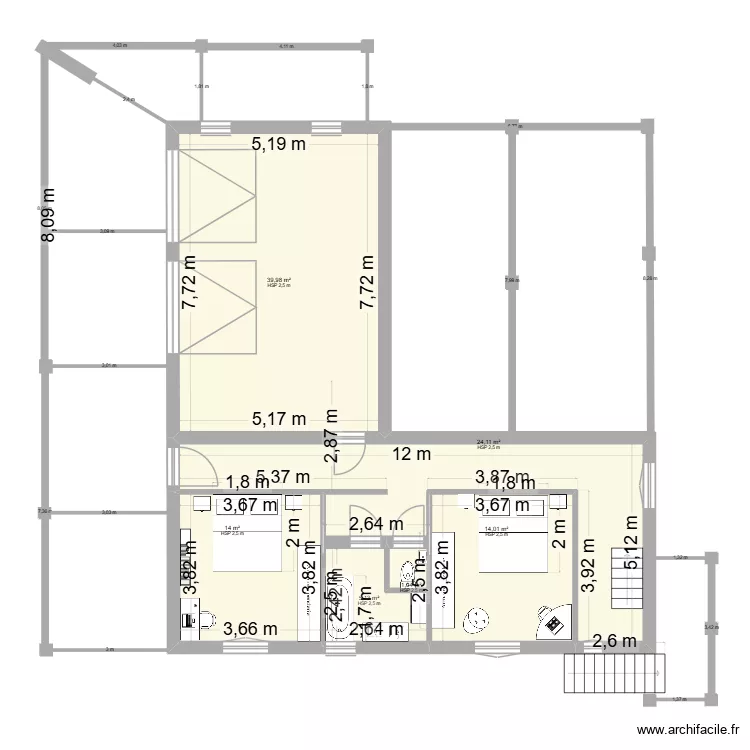 RDC. Plan de 6  et 98 m²
