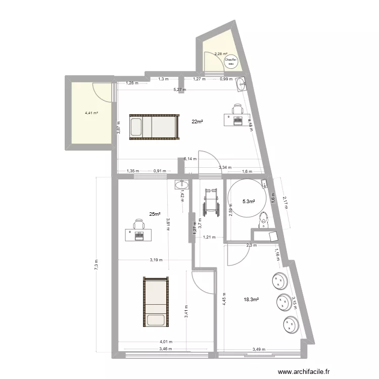 plan av clemenceau. Plan de 2 Pièces et 7 m² plan av clemenceau. Plan de 2 Pièces et 7 m²