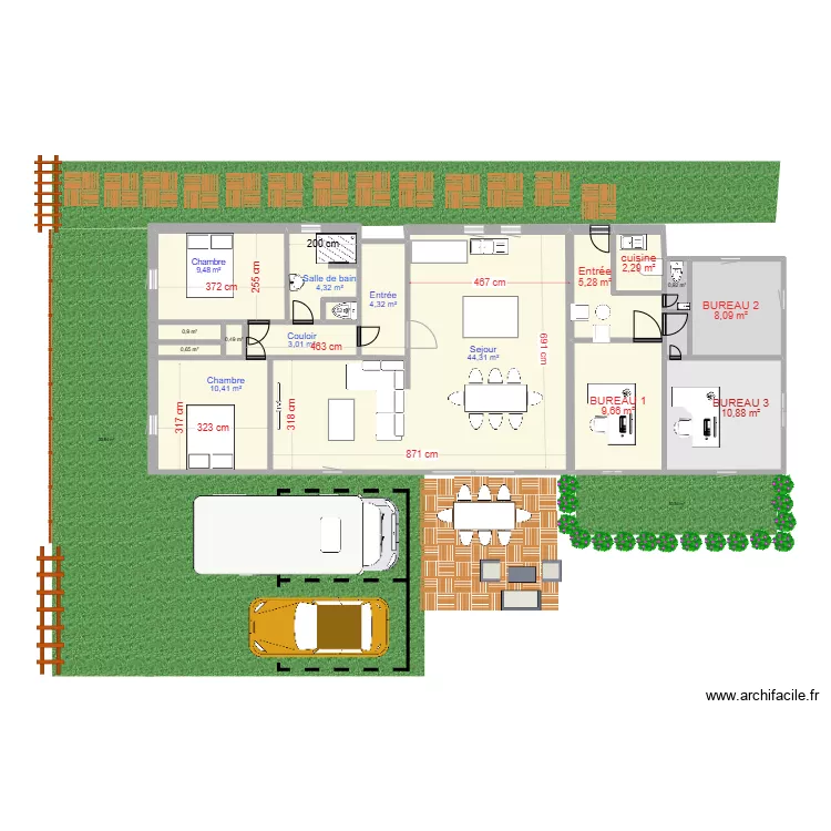 MAISON avec deux bureaux. Plan de MAISON avec deux bureaux. Plan de
