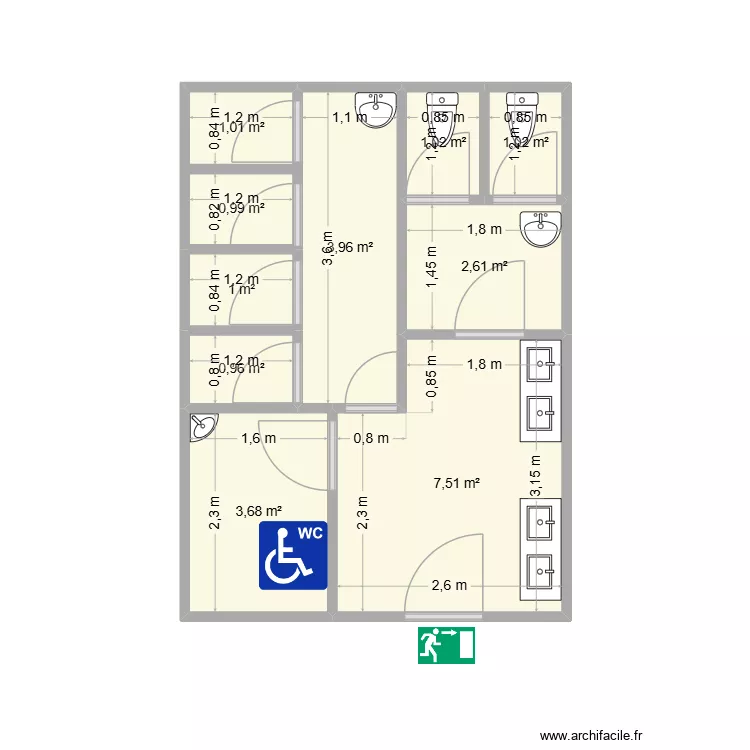 IOP Sanitaires Ch&acirc;teau la Puisaye. Plan de 10  et 24 m²