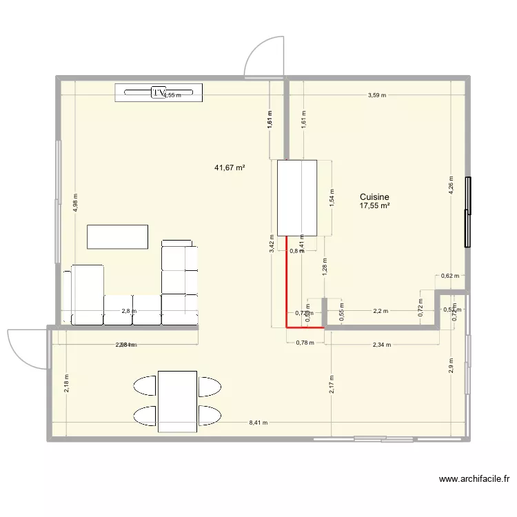 Cuisine. C m. Mt dore. Plan de 2  et 59 m²