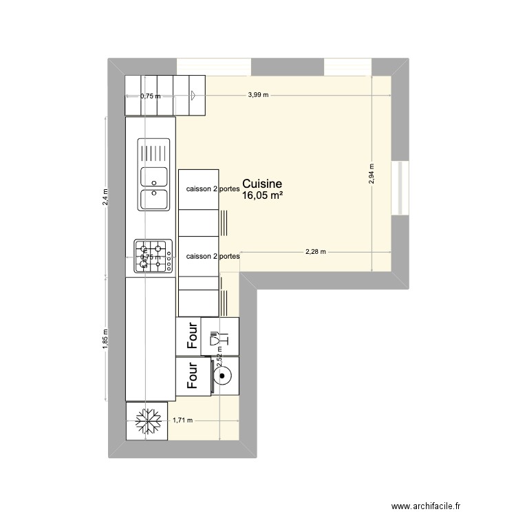 cuisine mai 25. Plan de 1 pièce et 16 m2