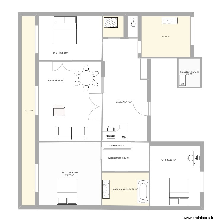 PLAN PHILIPPE DE LASSALLE. Plan de 6 pièces et 58 m2