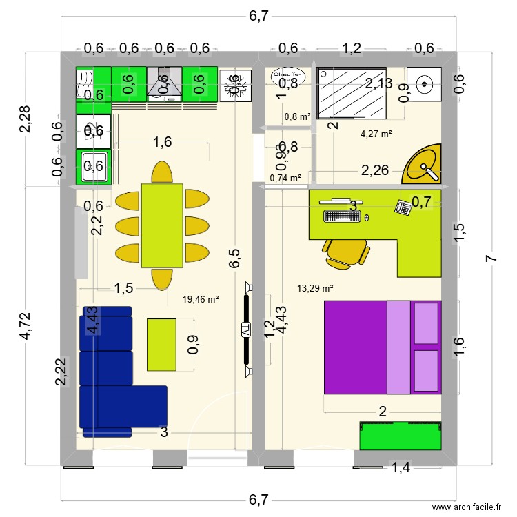 Terrasse. Plan de 5 pièces et 39 m2
