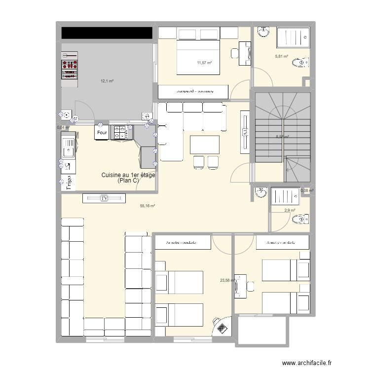 Maison El Houda - Appt N°1 (C). Plan de 10 pièces et 122 m2