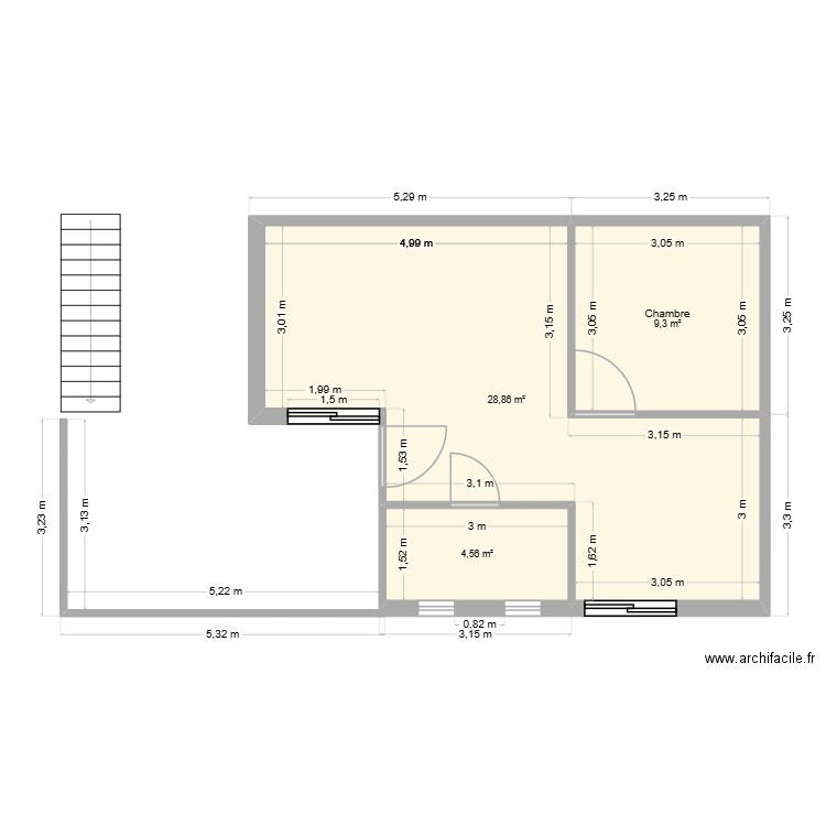 plan maison 1ère étage. Plan de 3 pièces et 43 m2