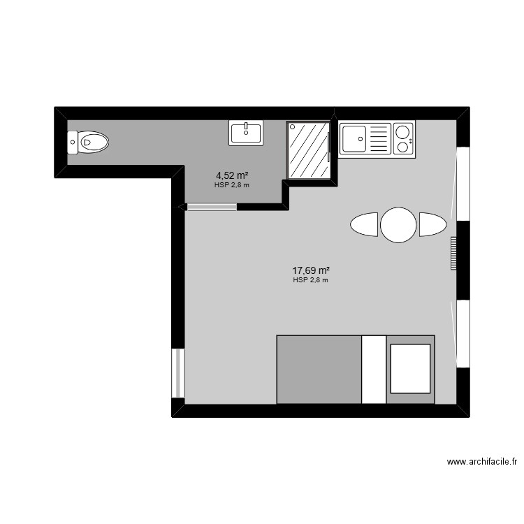 studio101. Plan de 2 pièces et 22 m2