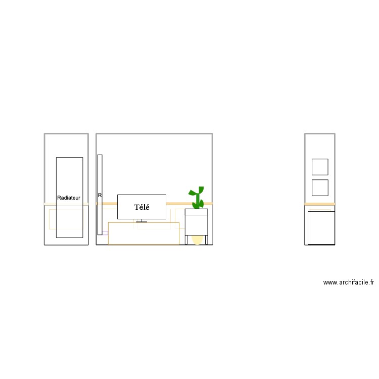 Meubles - Mur TV. Plan de 3 pièces et 11 m2