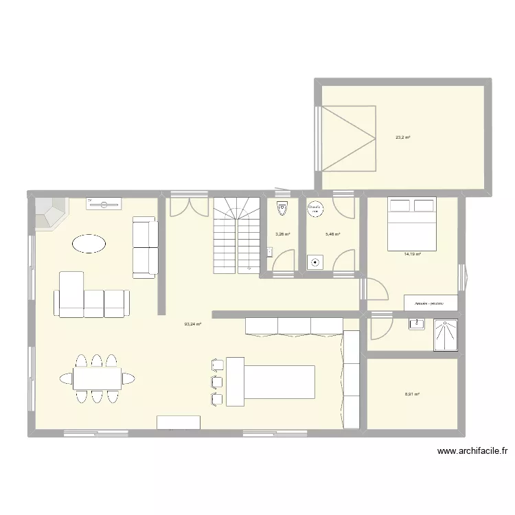 rdc. Plan de 6 pièces et 148 m²