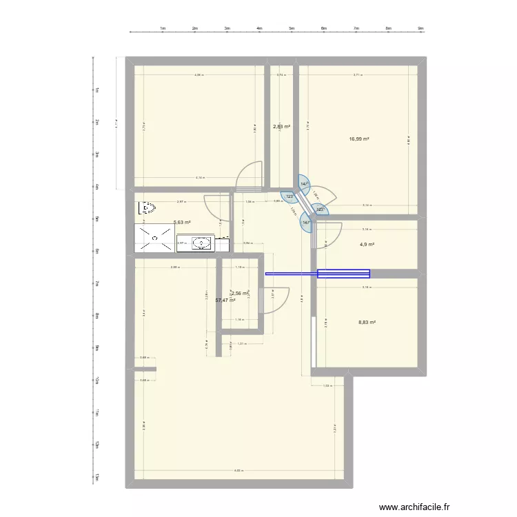mez 1. Plan de 7  et 96 m²
