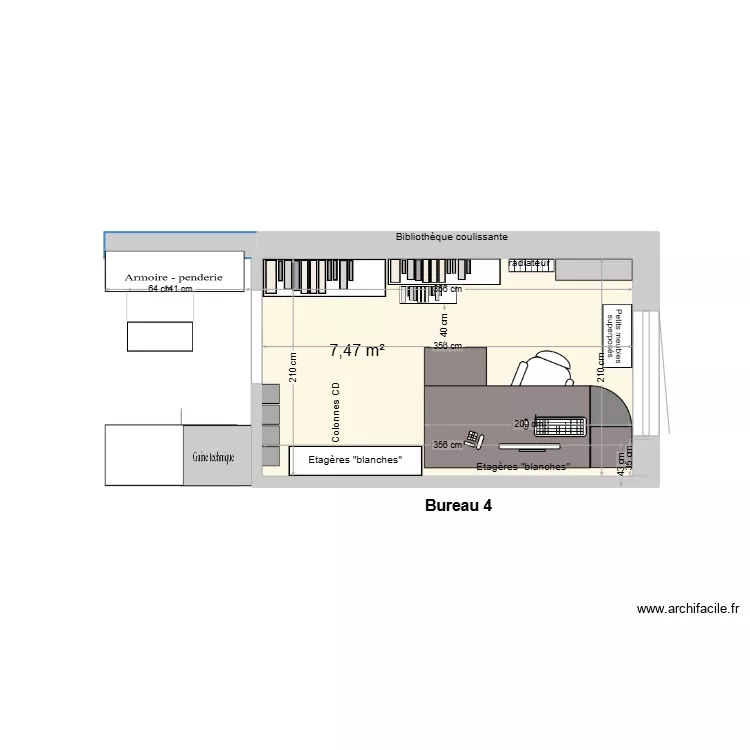 Bureau pi&egrave;ce. Plan de 