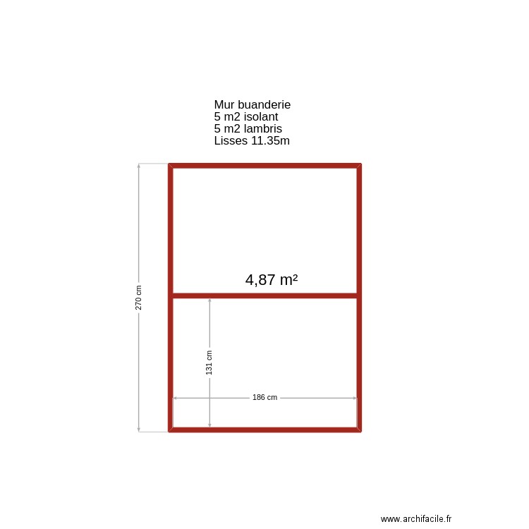 mur buanderie. Plan de 1 pièce et 5 m2