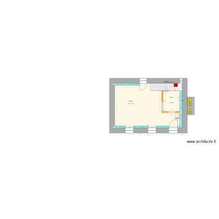 FRADIN RDC Plancher chauffant. Plan de 3 pièces et 55 m2