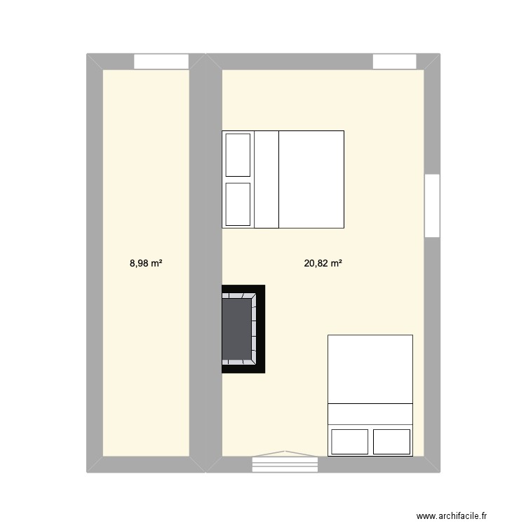 chambre mamie. Plan de 2 pièces et 30 m2