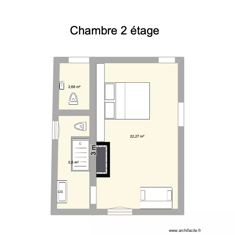 chambre mamie. Plan de 3 pièces et 30 m²