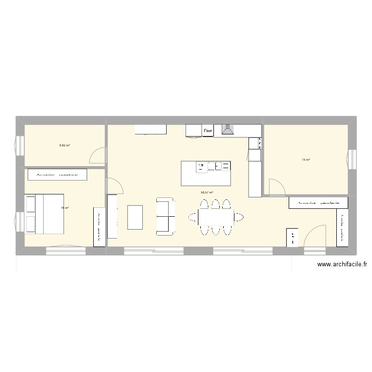 Petite maison 100m2 habitable v2. Plan de 4 pièces et 98 m2