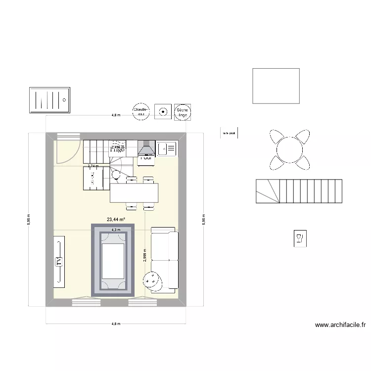 appartement F2 N&deg;3. Plan de 7  et 48 m²