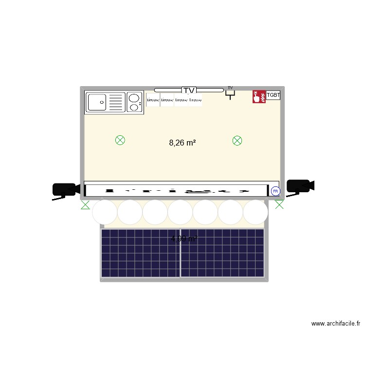 chez ADN. Plan de 2 pièces et 13 m2
