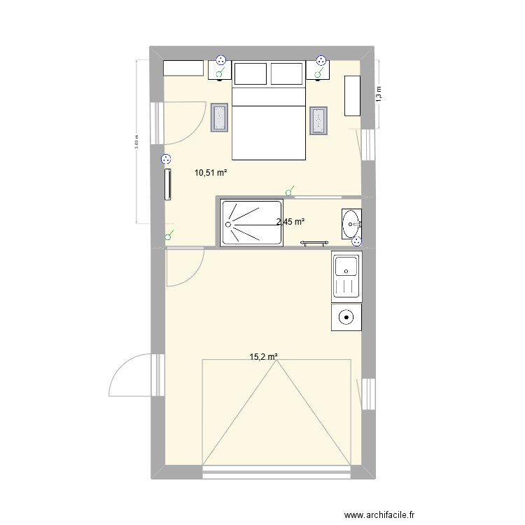 Boussoulet Malosse CH Proposition #2. Plan de 3 pièces et 28 m2