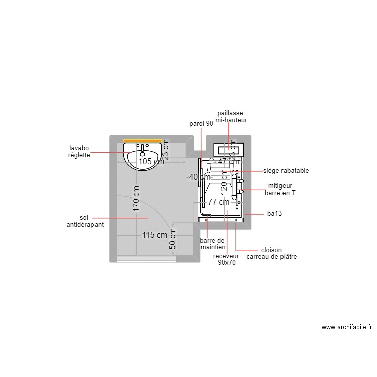 oboeuf. Plan de 1 pièce et 3 m2