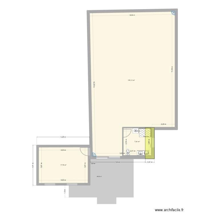 PLAN VAL EXTENSION v 2. Plan de 3 pièces et 139 m2