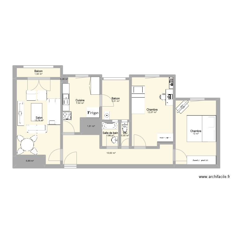 Maison AADL F3-1. Plan de 12 pièces et 71 m2