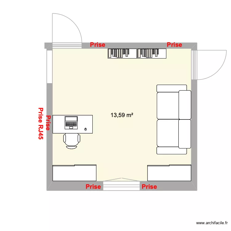 Bureau. Plan de 1 pièce et 14 m²