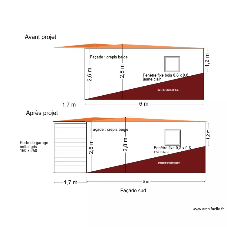 FACADE SUD - APRES TRAVAUX. Plan de 