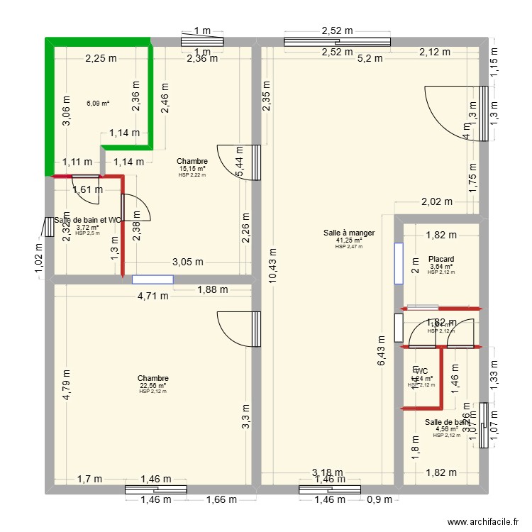Plan placo RDC maison existante. Plan de 9 pièces et 100 m2