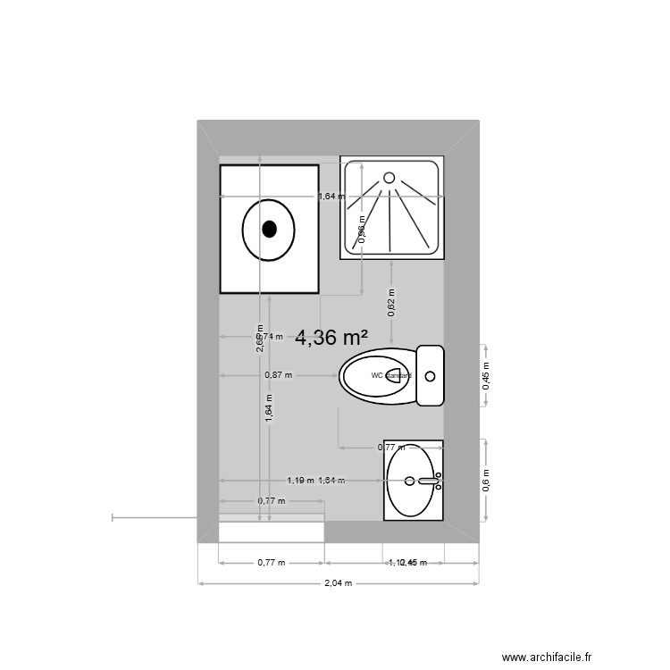 Version 3 SDB ANATOLE. Plan de 1 pièce et 4 m2