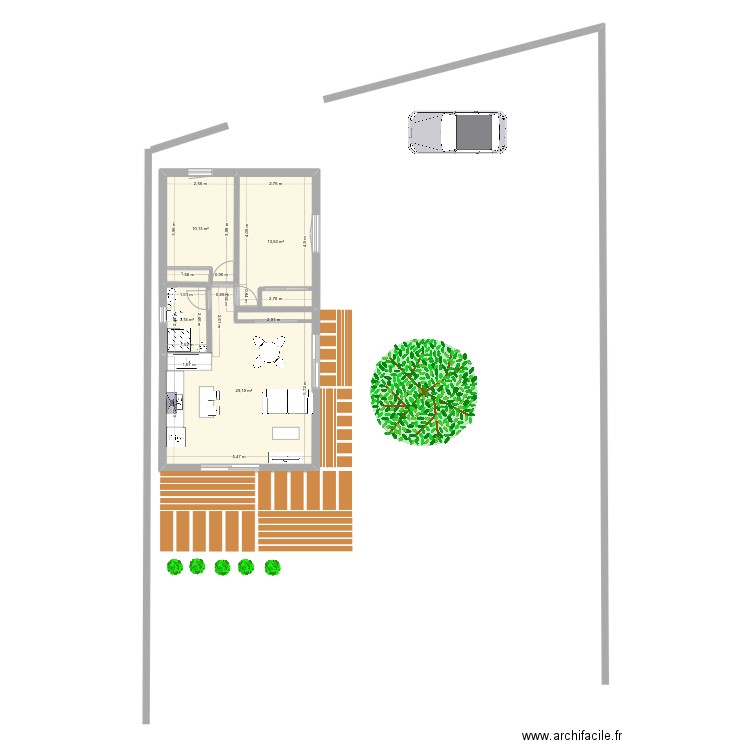 Salon. Plan de 4 pièces et 57 m2