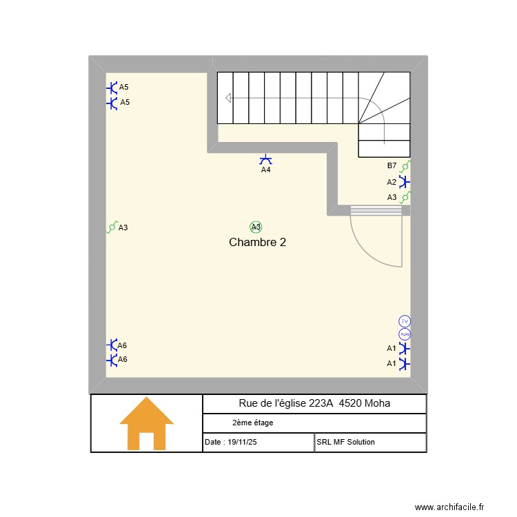 Eglise 223A 2ème. Plan de 1 pièce et 22 m2