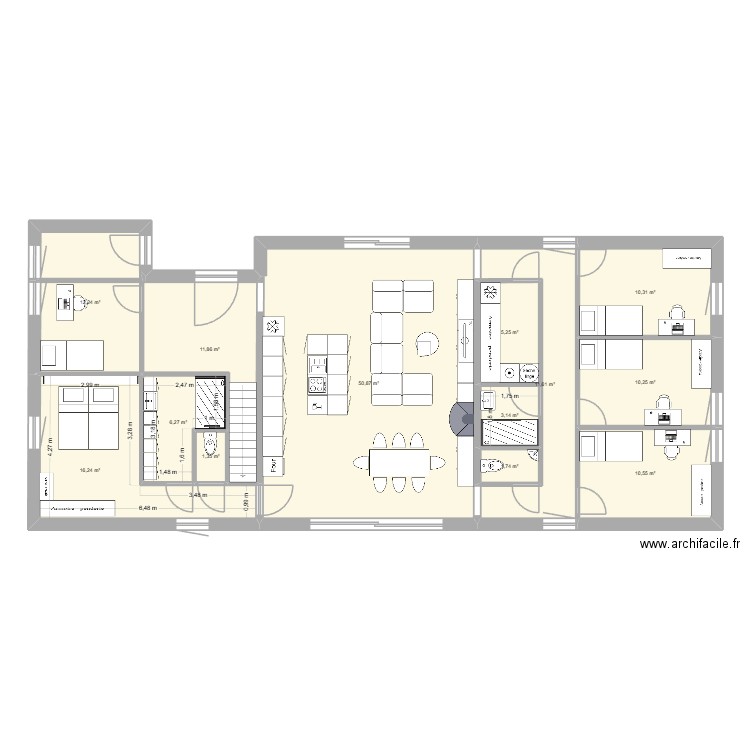 Maison rdc. Plan de 13 pièces et 152 m2