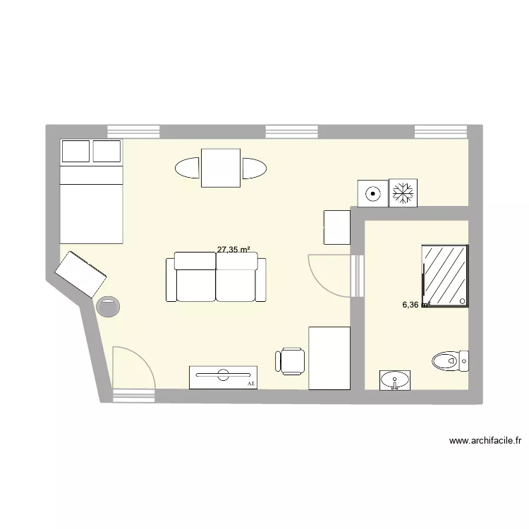 levallois. Plan de 2 pièces et 34 m²