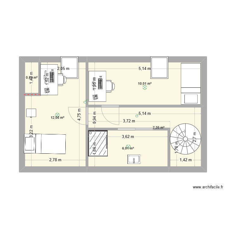 Projet Comble 2. Plan de 5 pièces et 36 m2