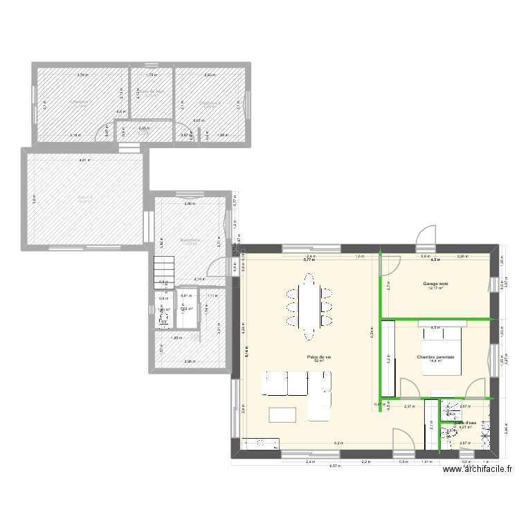Extension2. Plan de 13 pièces et 148 m2