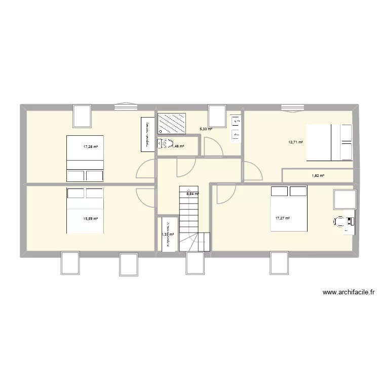 Etage. Plan de 9  et 82 m²