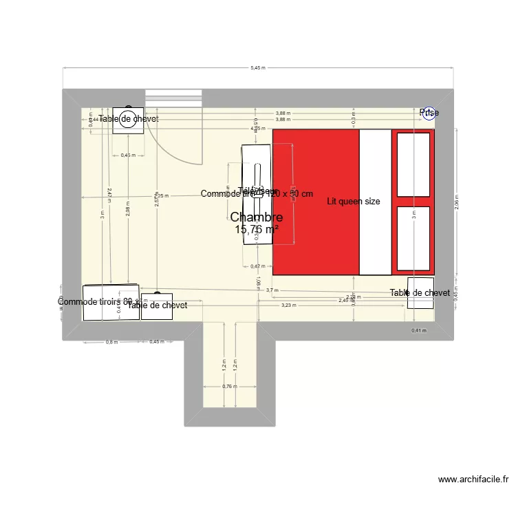chambre. Plan de 1  et 16 m²