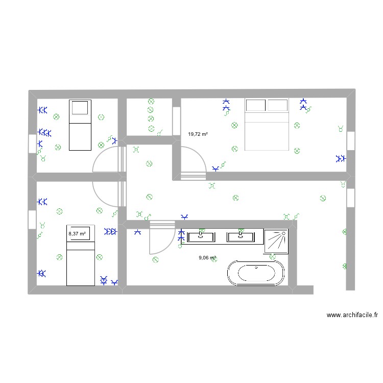 Gary2. Plan de 3 pièces et 37 m2