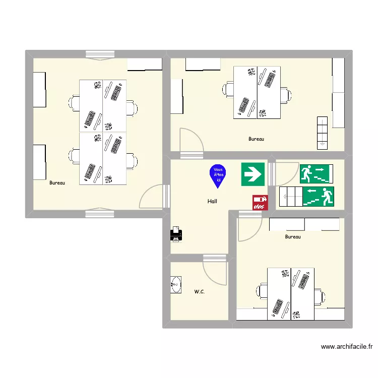 2e &eacute;tage. Plan de 6  et 72 m²