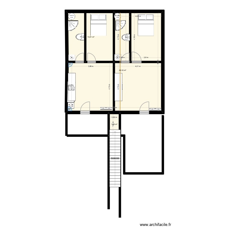 plan sci 2 apparts. Plan de 0 pièce et 0 m2