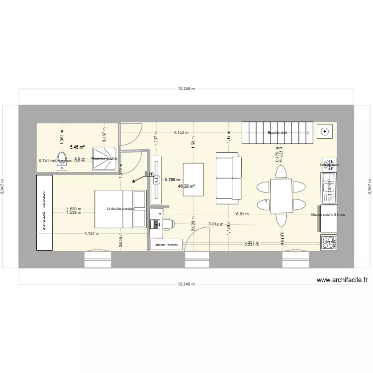 RDC LOGEMENT 2+. Plan de 2 et 58 m² RDC LOGEMENT 2+. Plan de 2 et 58 m²