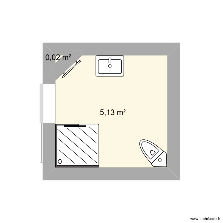 SdB haut. Plan de 2 pièces et 5 m2